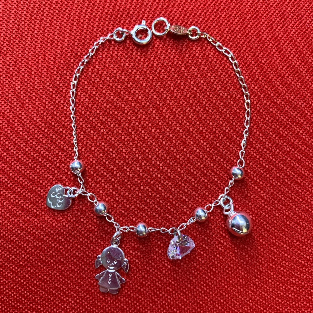 925 sterling silver bracelet with white zircon  and a child's charm for‎ women